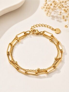 316 Stainless Steel Double Layer Bracelet – Gold Adjustable Bracelet for Women
